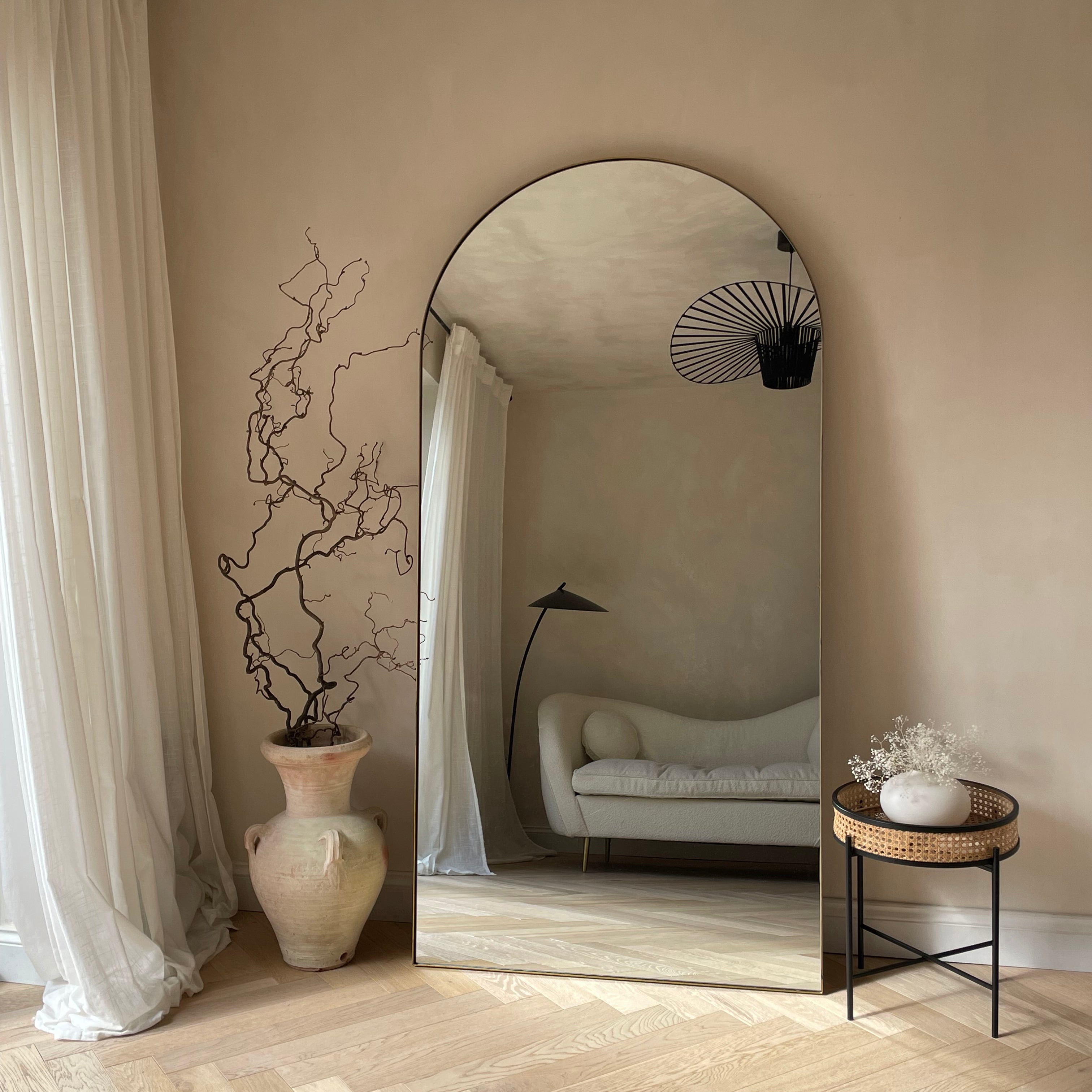 Theo Large Arched Metal Wall Mirror - Industrial Chic Gold - 180 x 90 cm