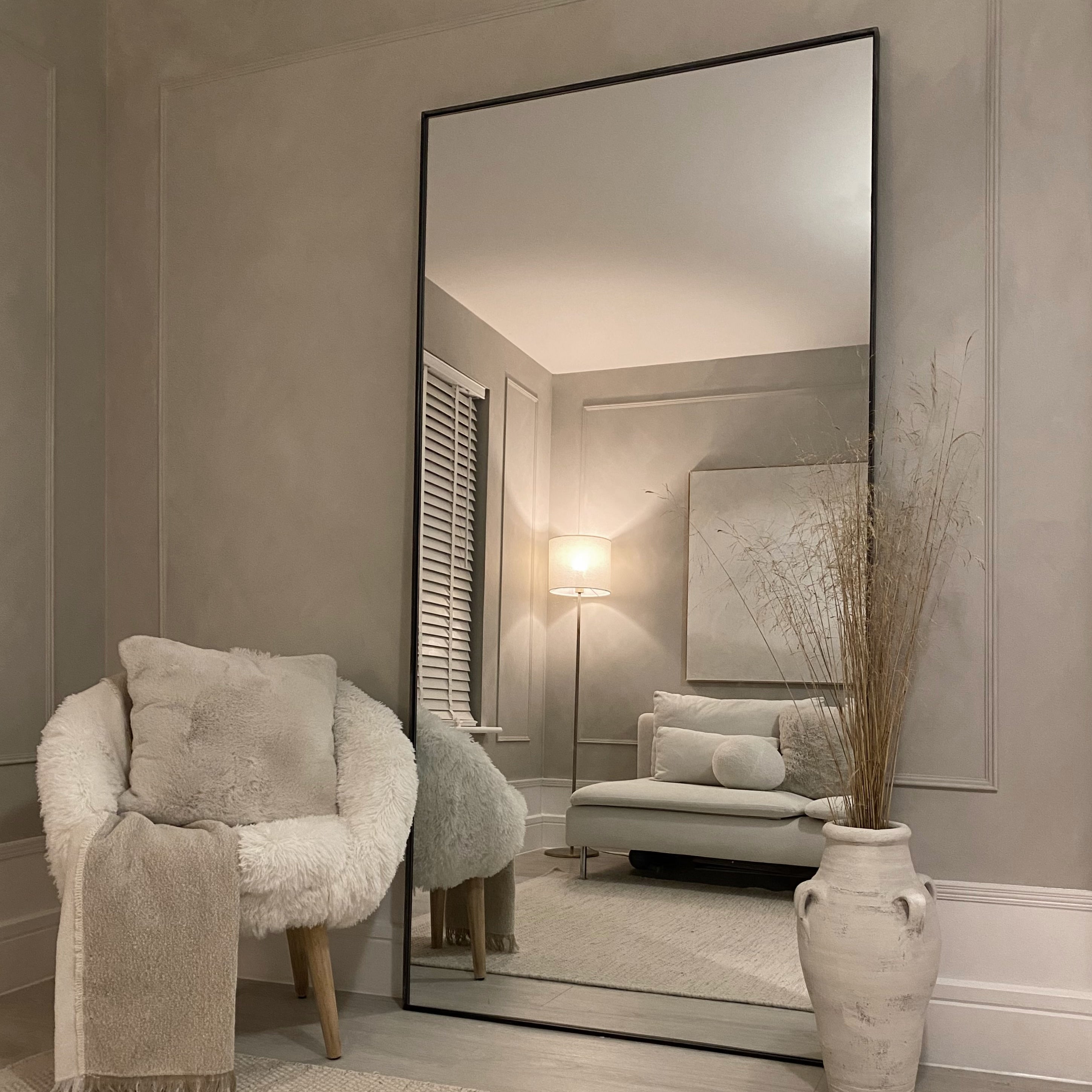 Theo Modern Industrial Full-Length Mirror - Matte Black Metal Frame (200 x 100 cm)