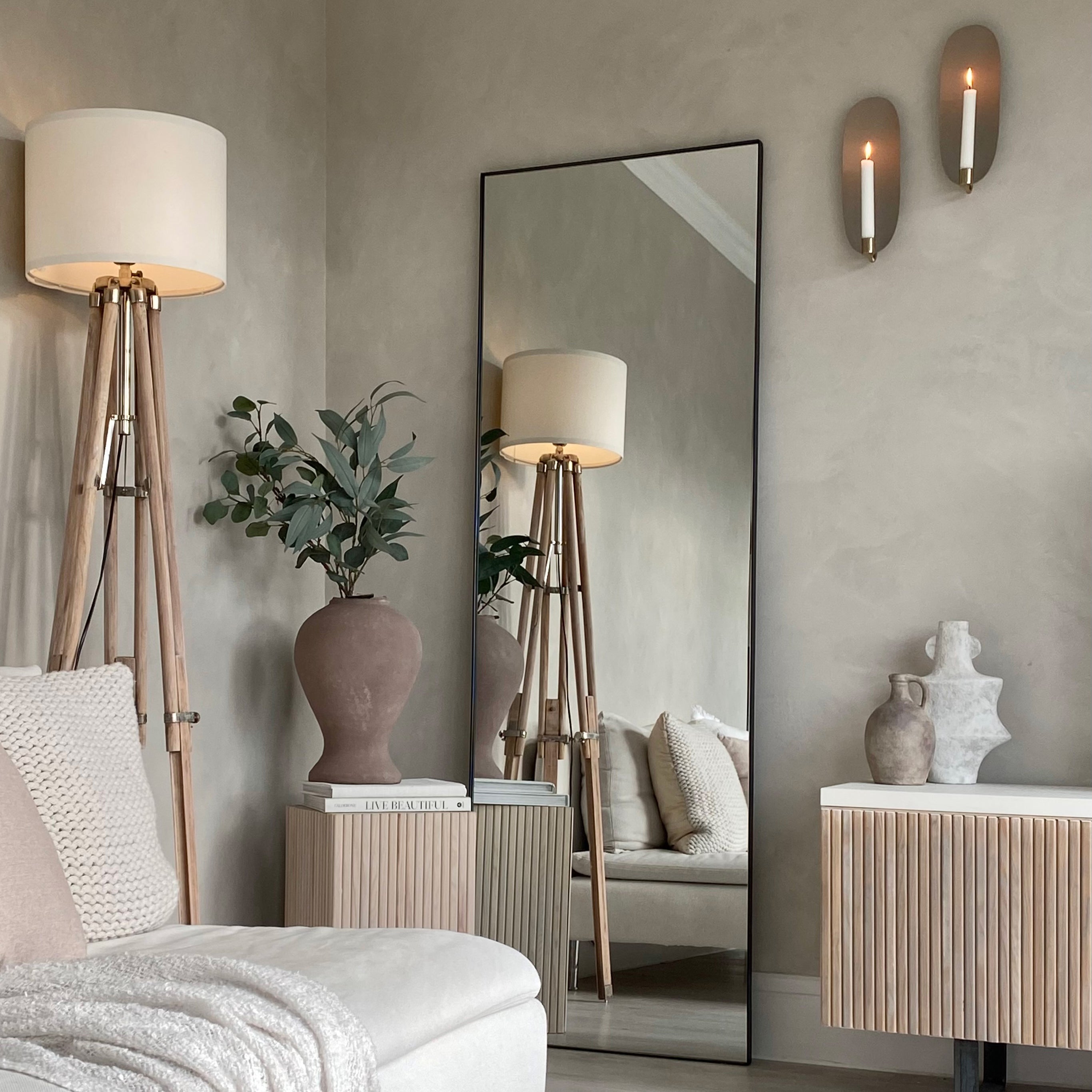 Theo Full Length Industrial Rectangular Mirror - Matte Black Metal - 179 x 60 cm