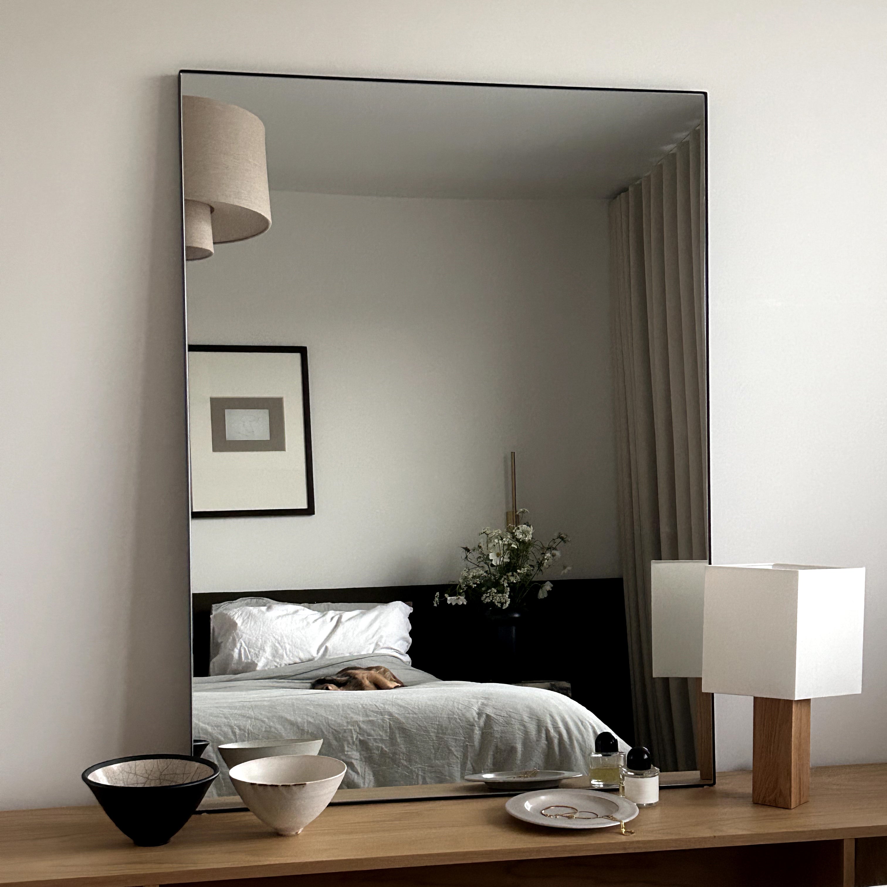 Theo Rectangular Metal Wall Mirror - Industrial Black Frame - 120 x 90 cm