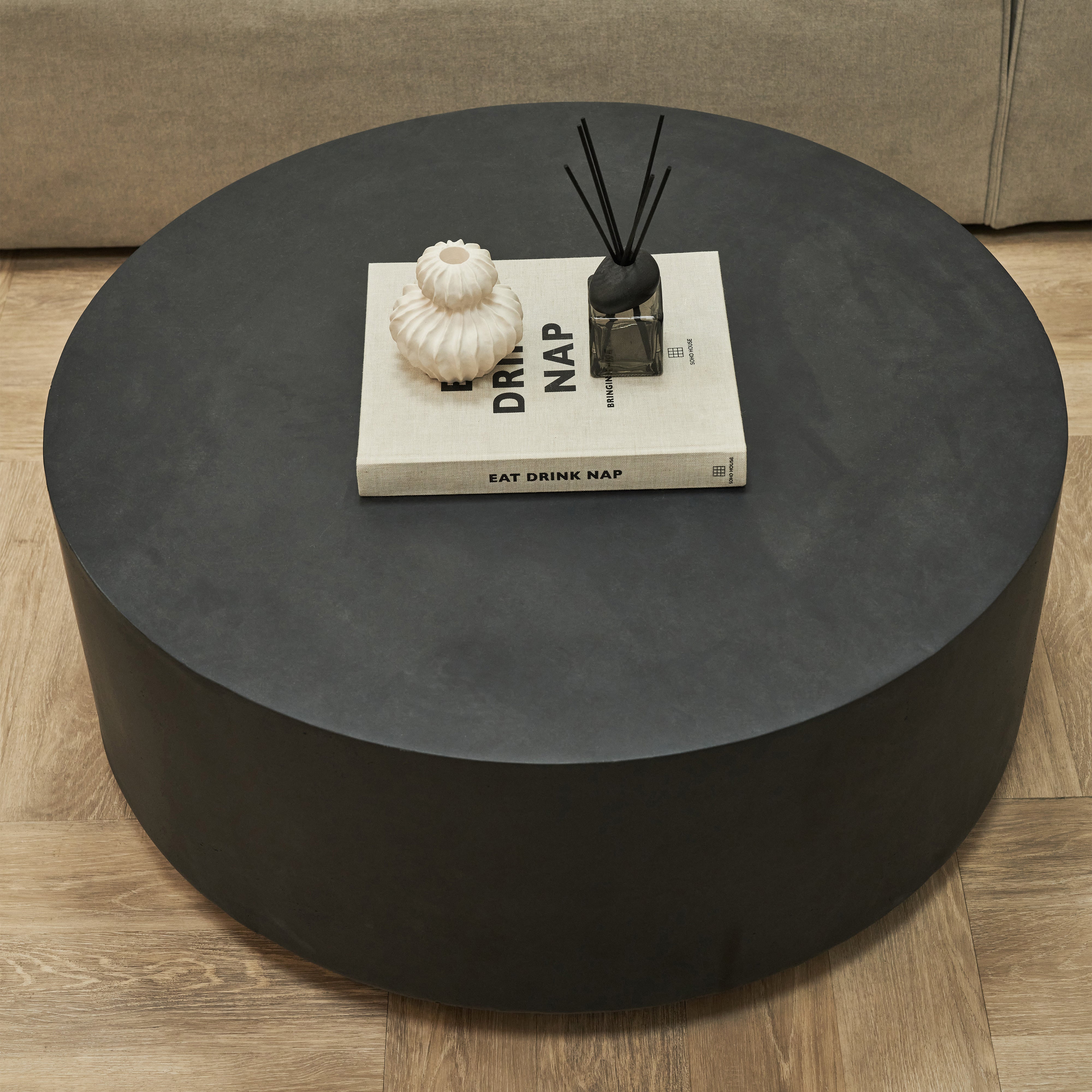 Angelo Round Coffee Table - Natural Black Onyx Minimalist Coffee Table