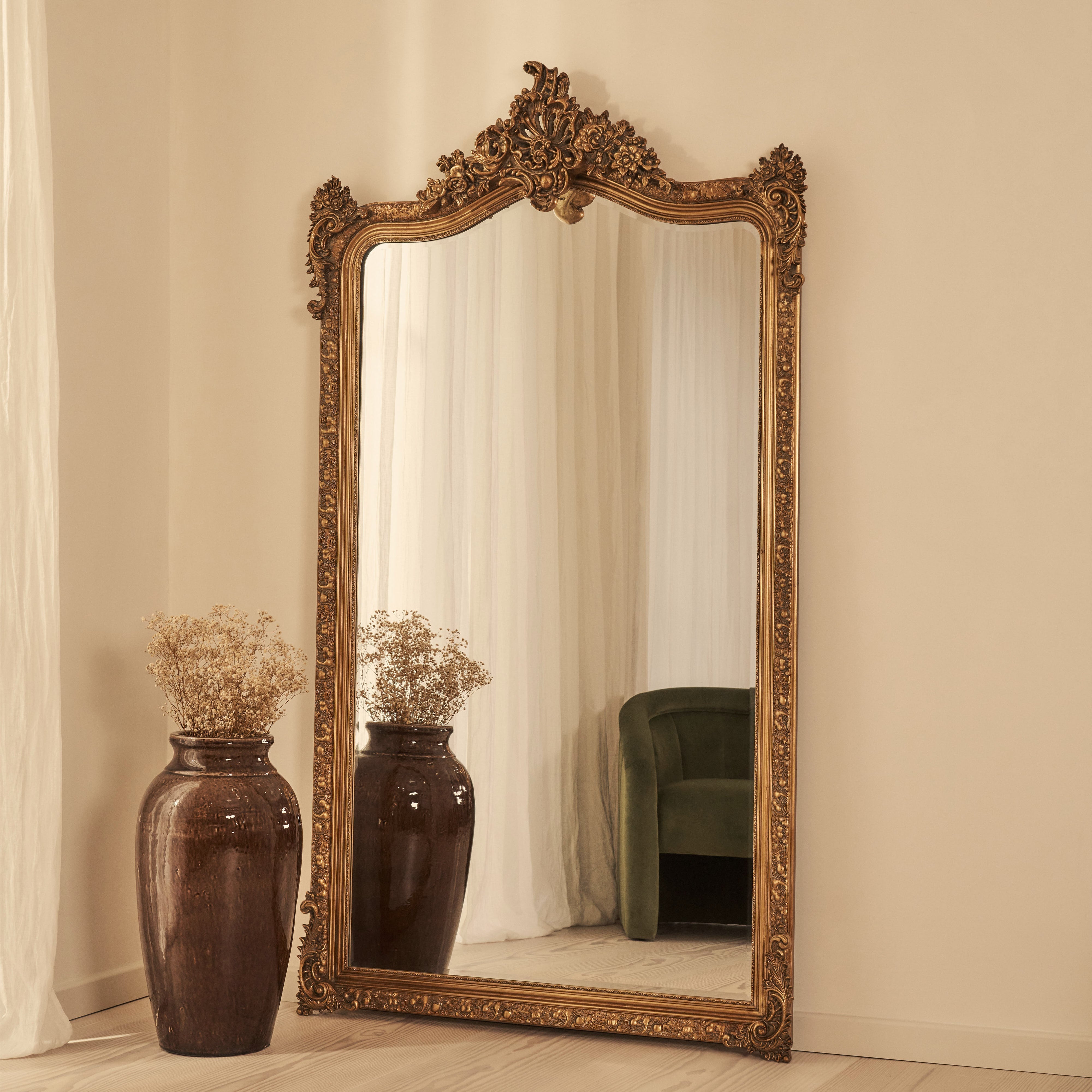 Francesca Arched Wall Mirror – Classic French Style Ornate Gold Frame – 185 x 100 cm