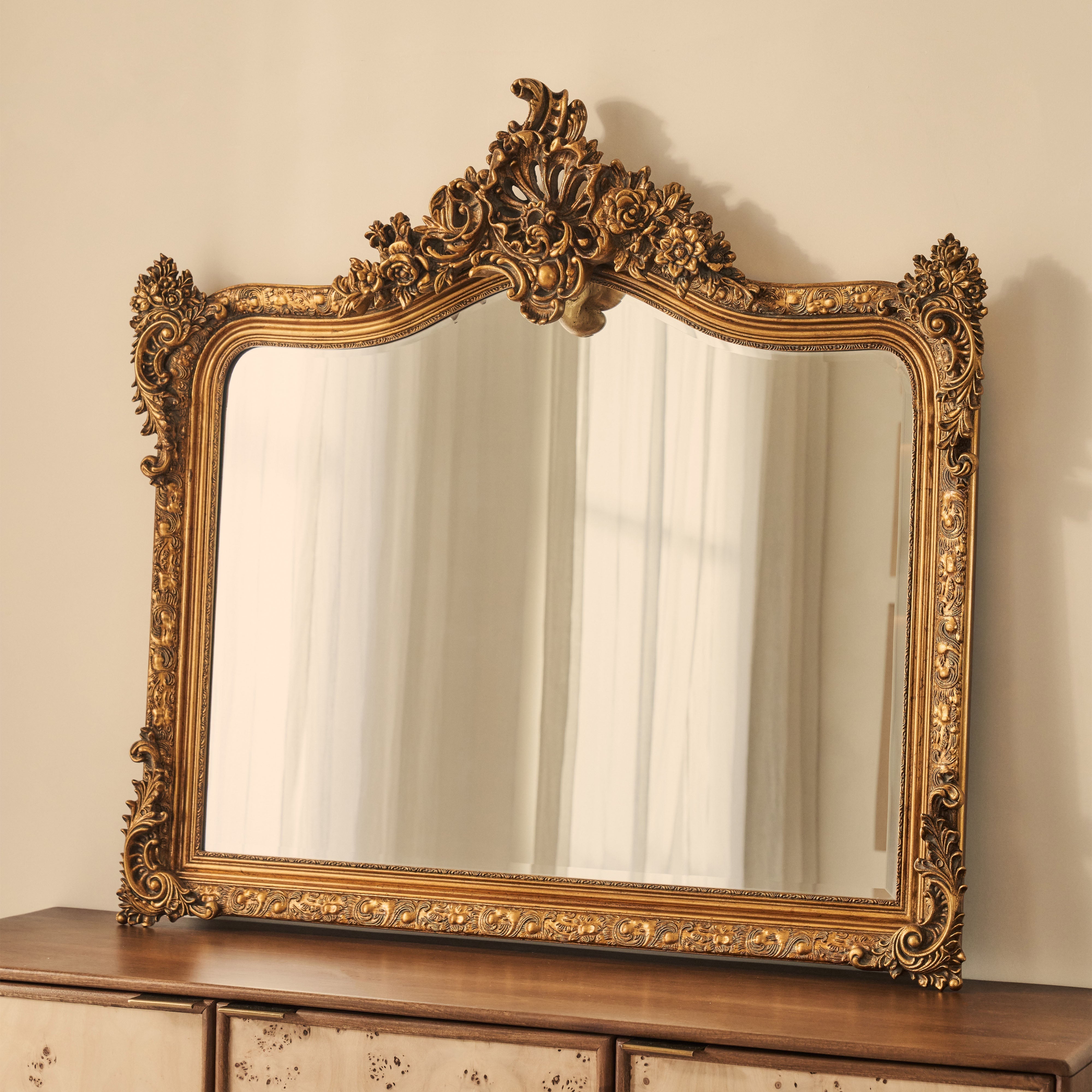 Francesca Royal Baroque Arched Wall Mirror - Antique Gold - 109 x 100 cm