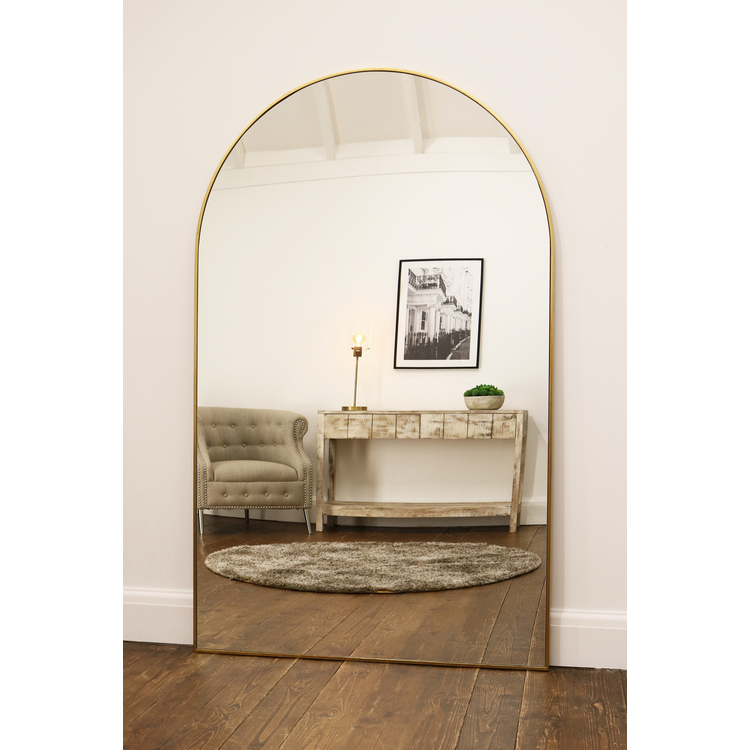 Large Arched Full Length Wall Mirror - Luxury Gold Metal Frame (180 x 110 cm)