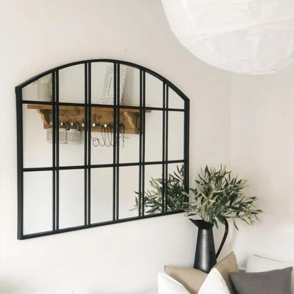 Industrial Arched Window Mirror in Matte Black Metal - 120 x 80 cm Spiegel Weltt