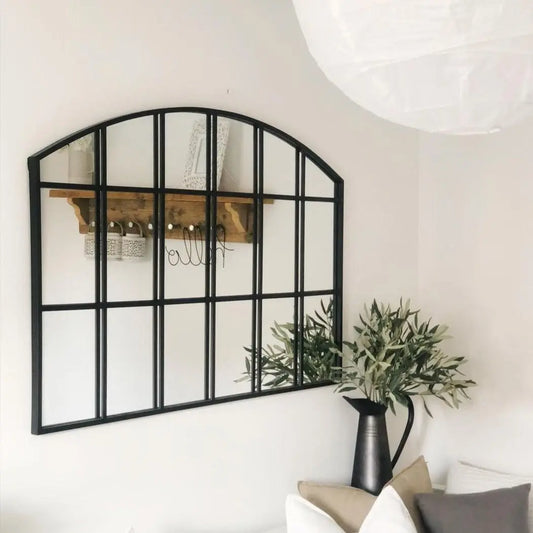 Industrial Arched Window Mirror in Matte Black Metal - 120 x 80 cm Spiegel Weltt