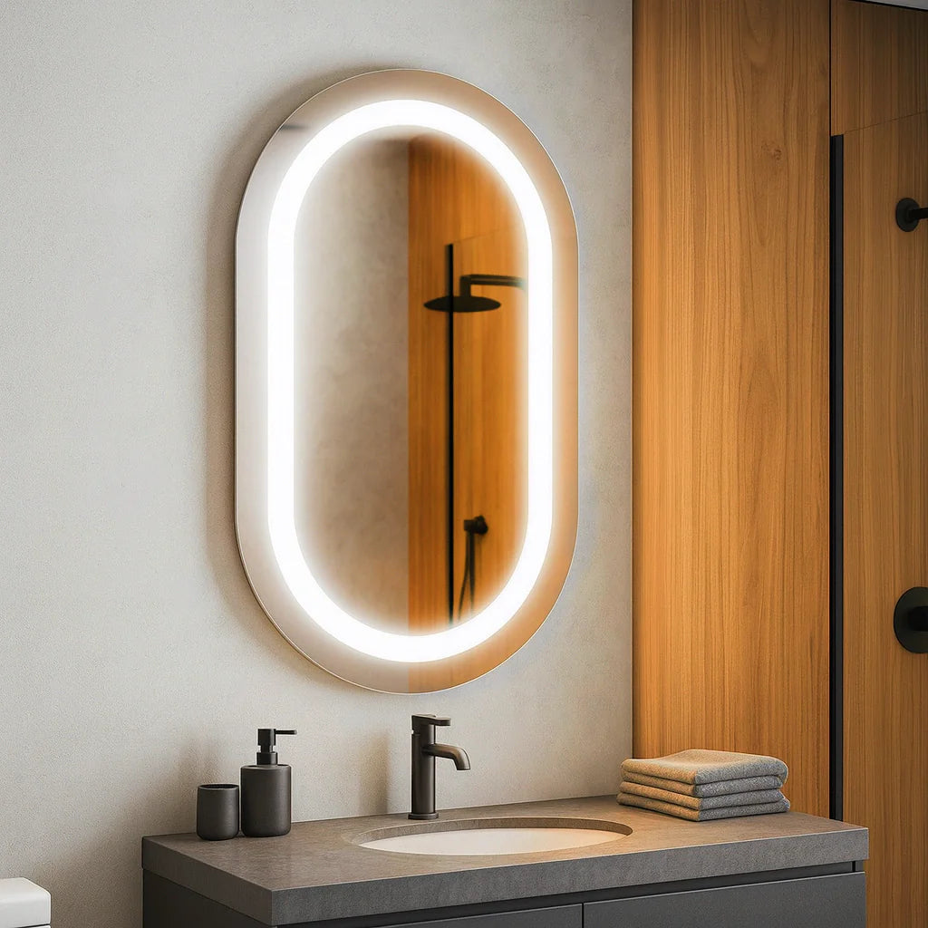 Sandblasted Capsule LED Mirror - Premium Decorative Backlit Design