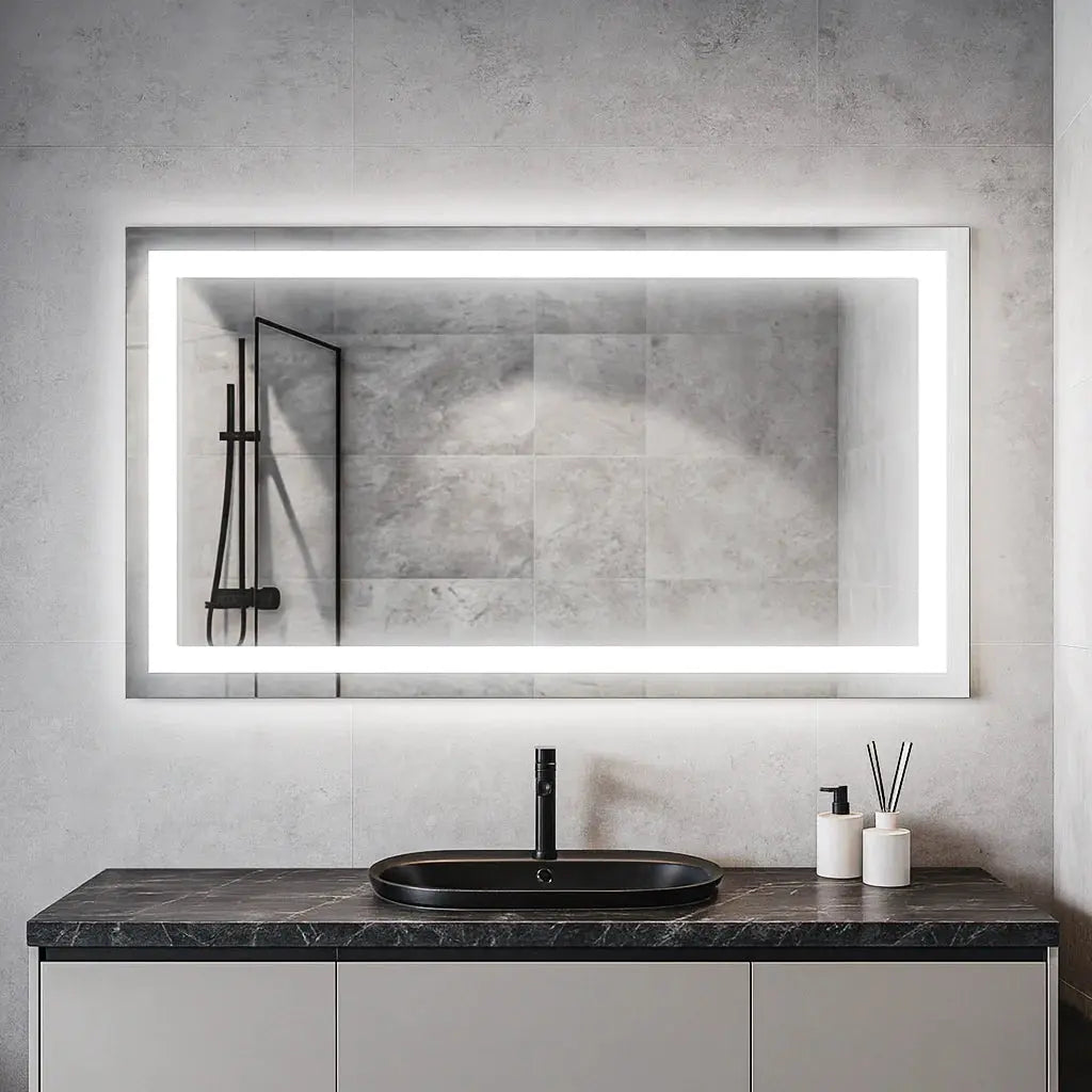 Modern Rectangular Sandblasted Mirror with Integrated LED Lighting Spiegel Weltt