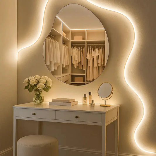 Organic Slim Frameless Wall Mirror - 60x60cm Round Minimalist Decor Mirrorum