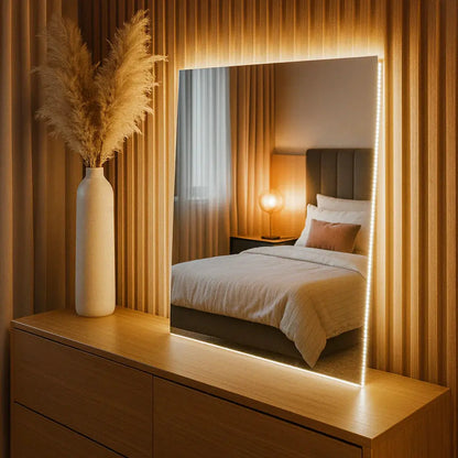 Modern Square Slim LED Mirror - Decorative Bathroom Wall Mirror with Premium Illumination Spiegel Weltt