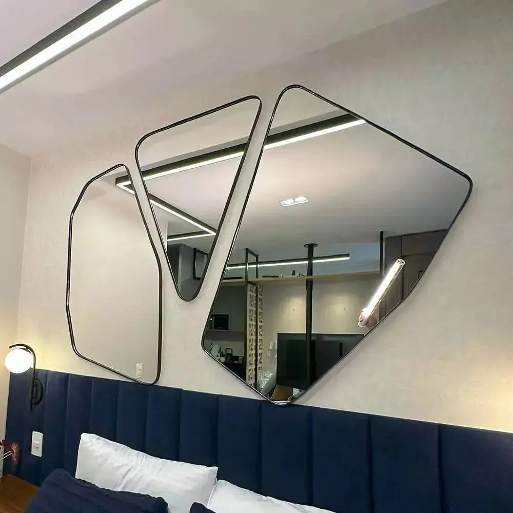 Trio of Modern Floating Geometric Mirrors - Large Wall Art Composition (150x135cm) Mirrorum
