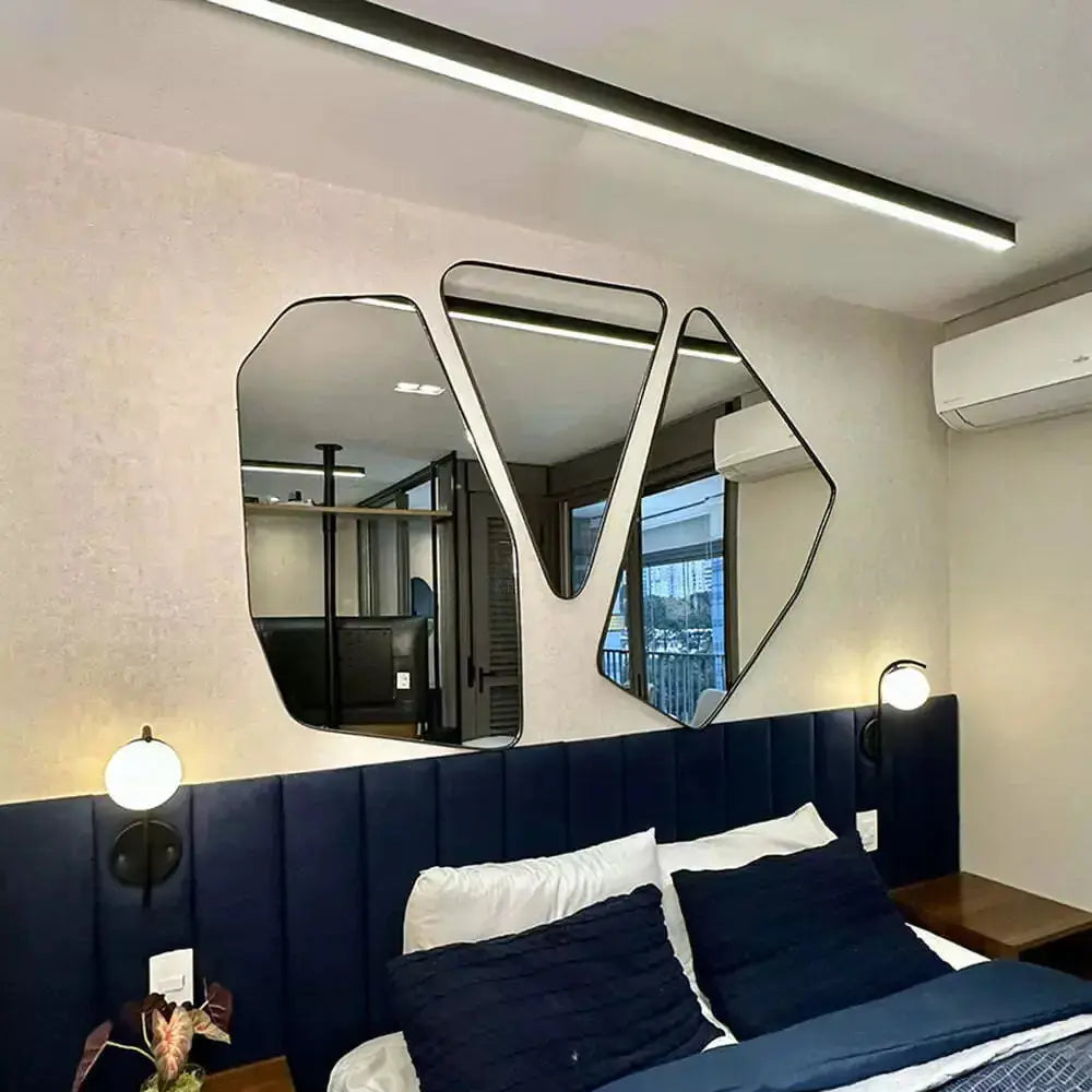 Trio of Modern Floating Geometric Mirrors - Large Wall Art Composition (150x135cm) Mirrorum