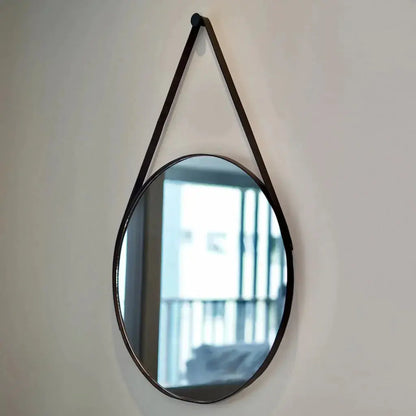 Adnet Round Mirror with Premium Leather Strap - Modern Wall Decor Mirrorum