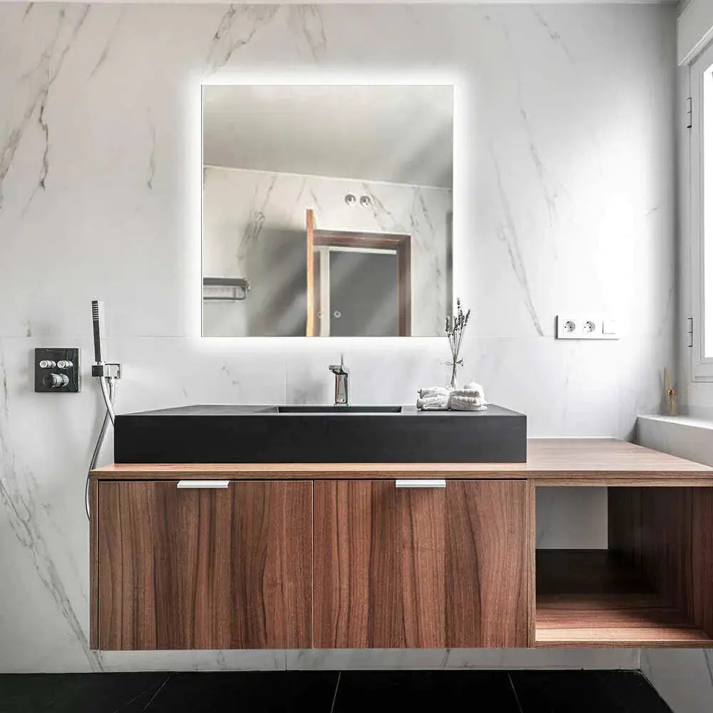 Modern Square Slim LED Mirror - Decorative Bathroom Wall Mirror with Premium Illumination Spiegel Weltt